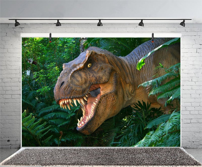 Leyiyi 6x4ft Photography Background 3D Safari Dinosaur Birthday Party Backdrop Ancient Jungle Tropical Bush Teeth Hunting Summer Camp Baby Shower Photo Portrait Vinyl Video Studio Prop - Image 1